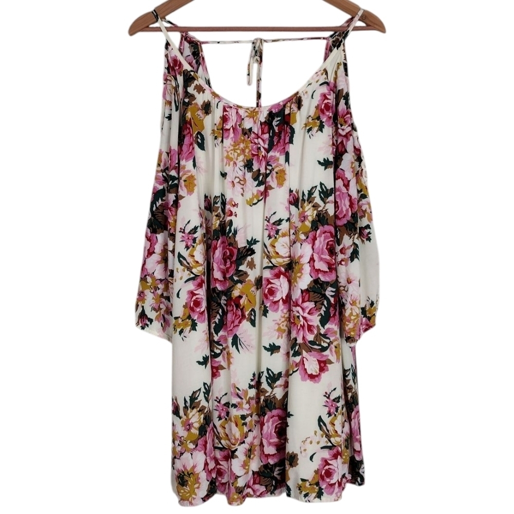 Umgee Bloomcore Floral Lace Cold Shoulder Casual Dress Sz S